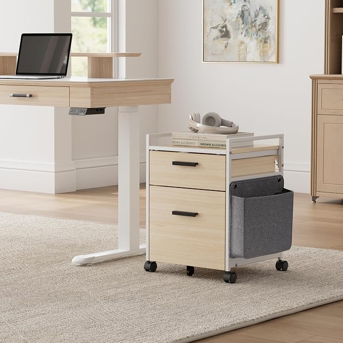 EUREKA ERGONOMIC 2 Drawer Mobile File Cabinet with Wheels, Solid Wood Rolling Storage Cabinet for Home Office, Space-Saving Under Desk Organization with Printer Stand,White