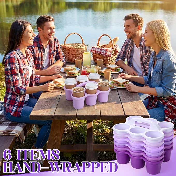Suclain 6 Pcs Classroom Caddy with Handle Plastic Caddy Organizer with 6 Compartments Drink Cup Caddies Holder Portable Desk Crayon Storage Basket Pin for Teacher Kids Office School(Purple)