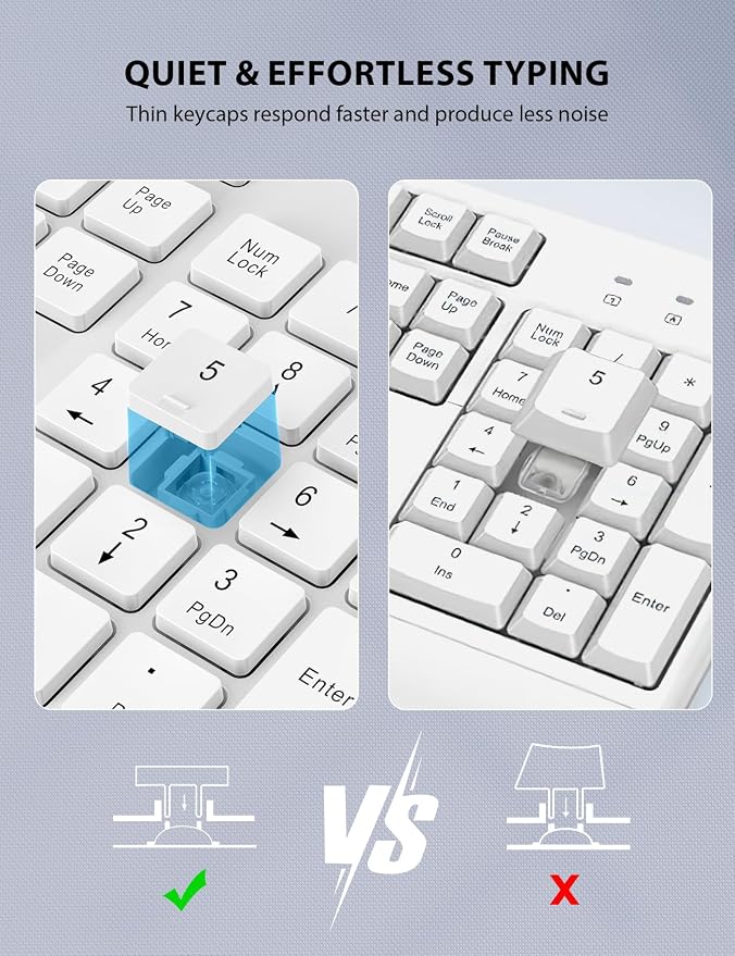Wireless Keyboard and Mouse Combo - Full-Sized Ergonomic Keyboard with Wrist Rest, Phone Holder, Sleep Mode, Silent 2.4GHz Cordless Keyboard Mouse Set for PC, Laptop - Trueque (Pure White, 1 Pack)
