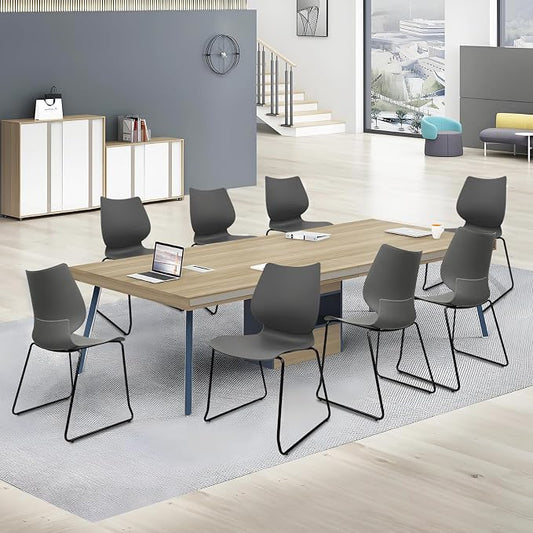 KLASIKA Stacking Waiting Room Chairs, Stacked Plastic Office Chair with Ergonomic Lumbar Support and Metal Legs for Conference School Church Guest Reception Set of 8, Grey