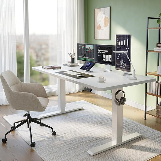 CubiCubi 55 x 24 Standing Desk, Height Adjustable Electric Computer Desk, Sit Stand up Home Office Workstations, White