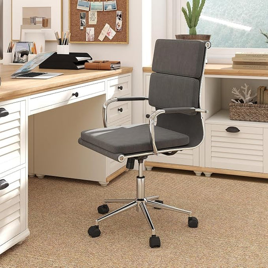 COSTWAY Ergonomic Office Chair, High Back Desk Chairs with Armrests, Comfy Lumbar Support, Rocking Function, Swivel Executive Computer Chair for Home Office, Grey
