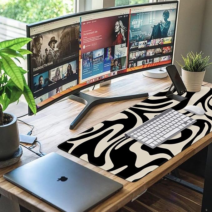 iCasso Desk Mat, XXL Large Gaming Mouse Pad, Anti-Slip Rubber Base Mousepad with Stitched Edges, Keyboard Mouse Mat Big Desk Pad for Work, Game, Office, Home, Zebra Black