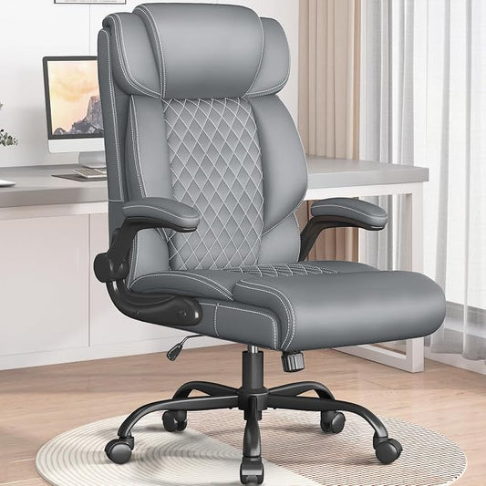 Office Chair-Executive High Back Breathable Big and Tall Office Chair Flip-up Armrests Lumbar Support-Ergonomic Leather Rolling Swivel Chair with Rock Function for Working Studying Gaming,4 Pack