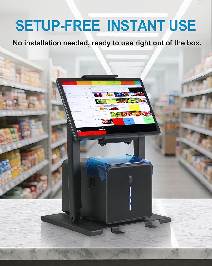 ZYWELL TS31 iPad POS Stand with Ticket Printer Shelf for POS, with 180°& 360° Tilting All Metal no Installation Supports Wall mounting Suitable for 9.7"-13" Tablets