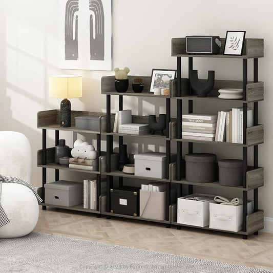 Furinno TURN-N-TUBE Display Shelf, 3-Tier Storage Shelves with Side Panels, Open Shelves Book Shelf with Rounded Corner Top Edges, for Organization and Storage, Living Room, Home Office, French Oak