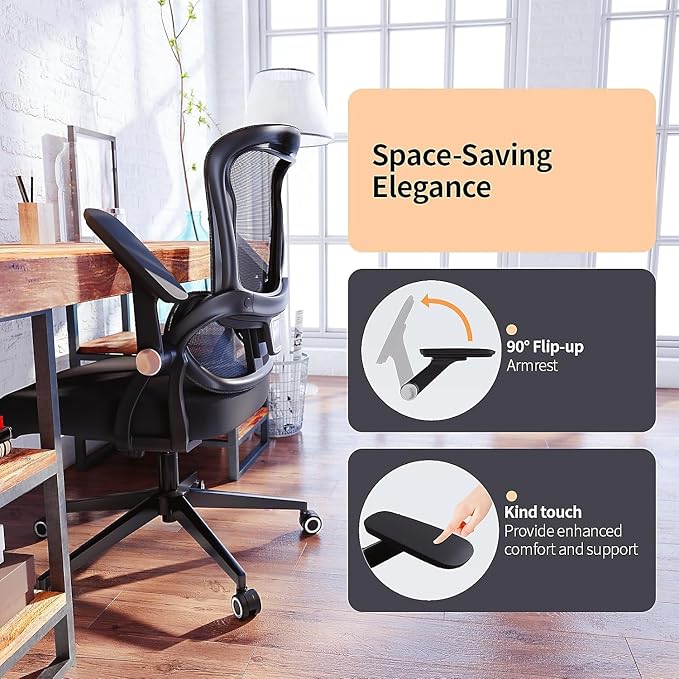Ergonomic Office Chair - 350LB Comfy Desk Chairs with Adjustable Lumbar Back and Support, Mesh Computer Chairs with Wheels and Arms for Home Office, Study