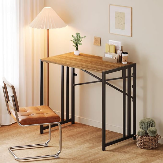 Lutown-Teen Narrow Folding Computer Desk 35 inch, Writing Gaming Computer Camping Desk, Espresso