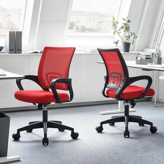 Magshion Ergonomic Office Chair Pack of 2, Mid-Back Mesh Desk Chair, Adjustable Swivel Computer Chair with Lumbar Support & Breathable Backrest for Gaming, Work, Study, 300 Lbs Capacity, Red