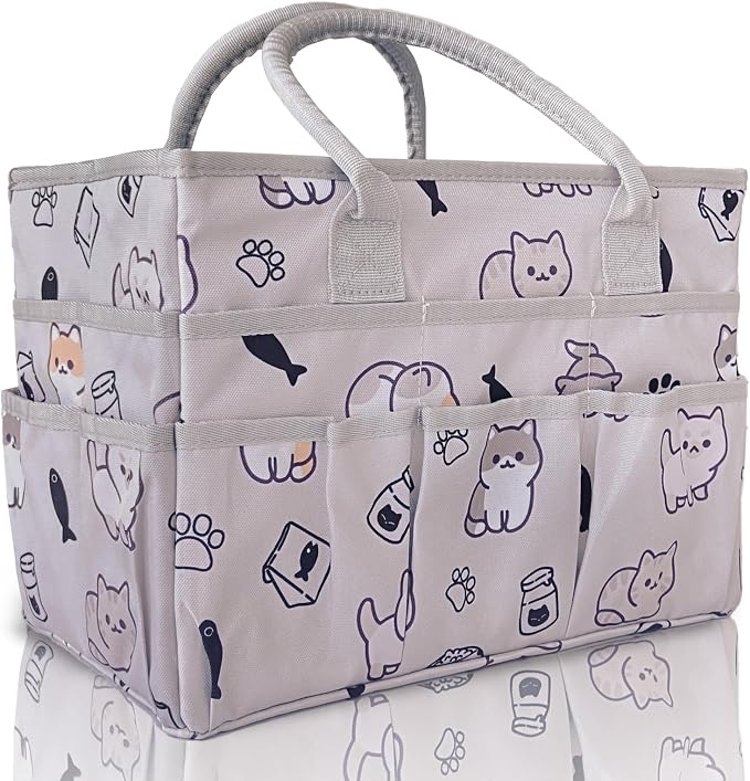 Cupohus Craft Organizer Tote Bag – Art Organizer, Craft Caddy with Multiple Pockets, Large Capacity Supply Storage Bag for Sewing, Knitting, Painting, and Travel (Pet Prints)