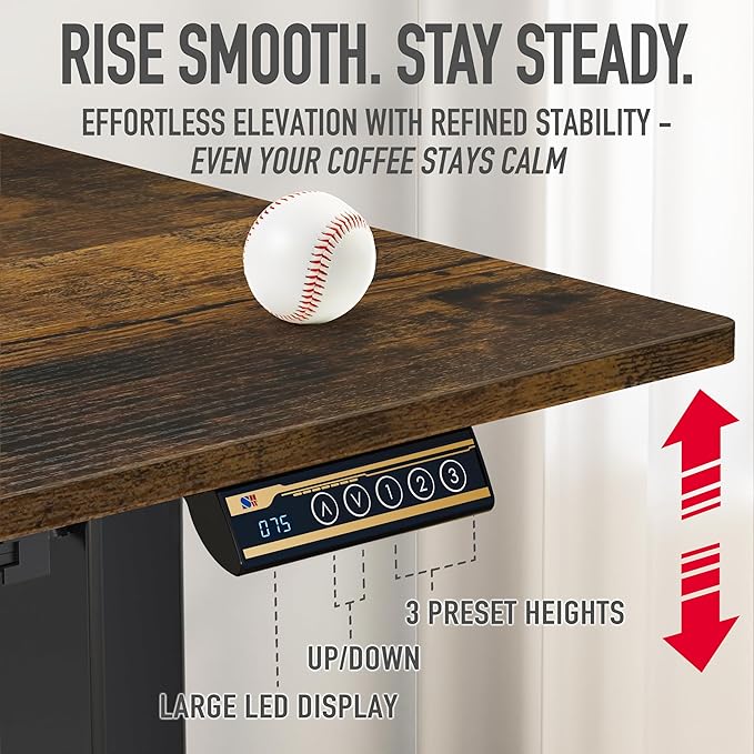 SHW 40-Inch Electric Height Adjustable Standing Desk with Drawer, Memory Preset and Cable Management Tray, Rustic Brown