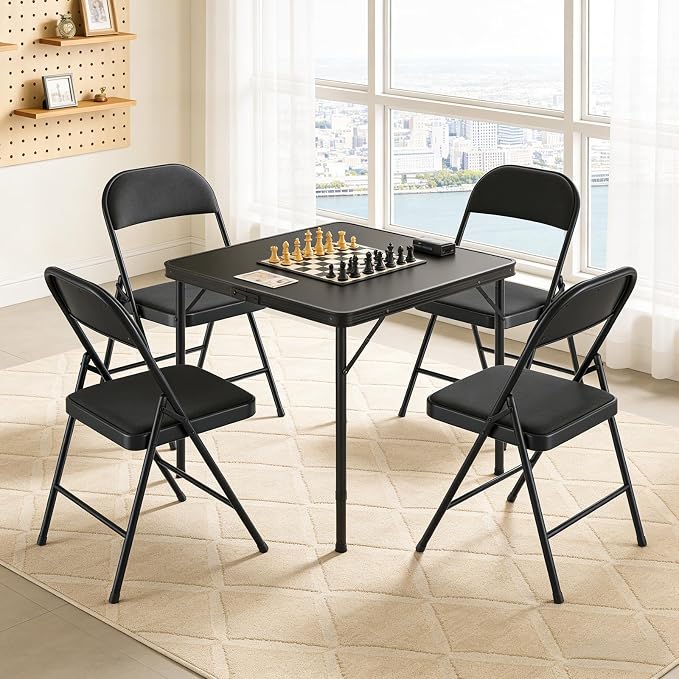 4 Pack Folding Chairs, Fabric Padded Folding Dining Chairs with Cushion Seat & Back, Indoor Outdoor Folding Chair Set for Home Office, Parties, Events, Wedding, Extra Guest Seating
