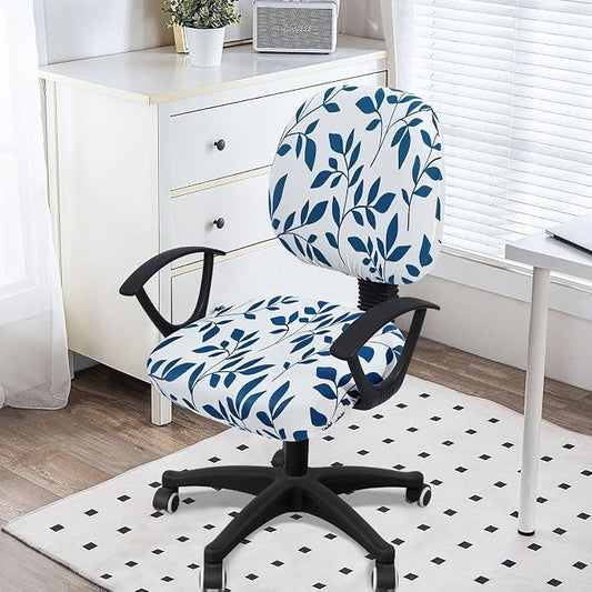 Smiry Stretch Printed Office Computer Chair Covers, Universal Washable Removable Desk Rotating Chair Slipcovers Protector, Seat + Backrest Cover - Teal and White