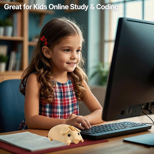 Wireless Mouse Cute Pig Design Bluetooth Dual Mode Portable Compact Lightweight Silent Optical Kawaii Mice for PC Laptop Computer Tablet Macbook Pro/Air Kids Girls Student School Office Gift Yellow