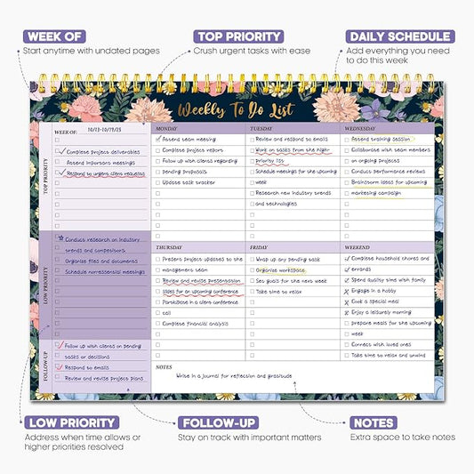 Taja Weekly To Do List Notepad with 52 Undated Sheets(8.5"×11")- Weekly Desk Planner for Women & Man, Work and Home - 1 Pack Lavender Dream