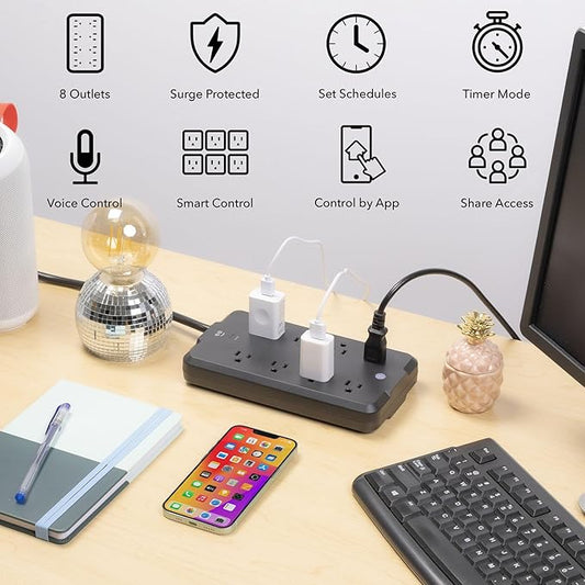 Geeni Surge Ultra Smart 8-Outlet Surge Protector – 6 Smart Outlets, 2 Always-On Outlets, 6 ft Cord, WiFi & Voice Control with Alexa/Google, 1200 Joules Protection, No Hub, Black