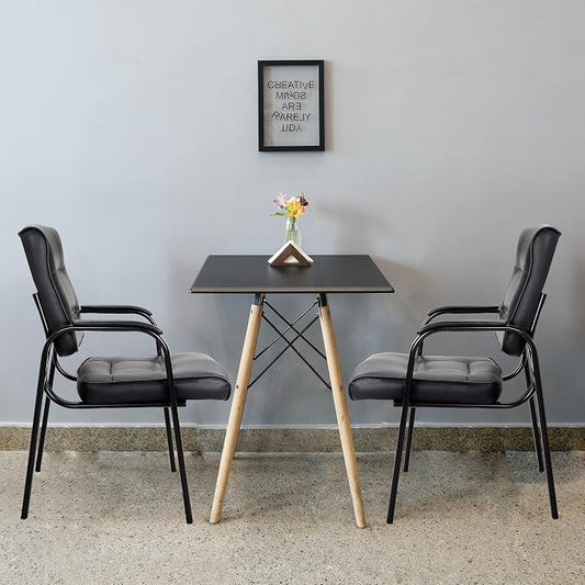 ZenStyle Set of 2 Office Reception Guest Chair No Wheels, Executive Side Chair with Bonded Leather and Black Metal Frame for Waiting Room, Conference Room, Reception Meeting, Lobby