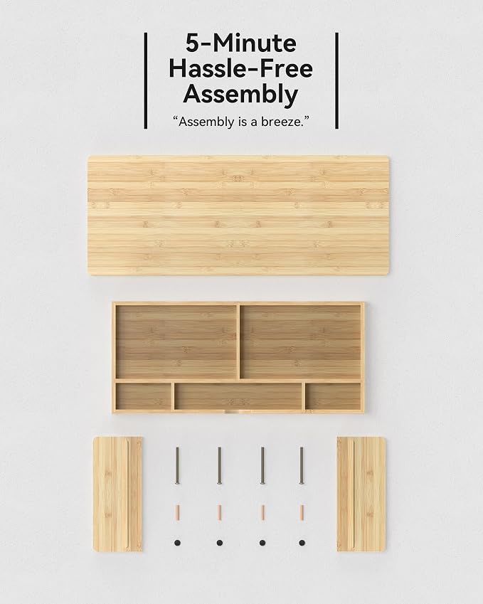 Bamboo Monitor Stand with Large Storage Drawer,23 Inch Ergonomic Computer Riser for Desk, Holds Up to 220lbs, Screen Shelf with 5 Compartments for Keyboard & Stationery Organization