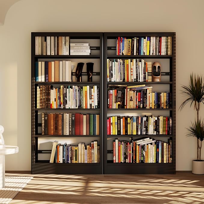 71" Metal Bookshelf, 5 Tier Library Bookcase with Adjustable Shelves, Heavy Duty Bookshelves and Bookcases, Modern Book Shelf Tall Book Case for Living Room, Office (Black, 37.4" Wide)