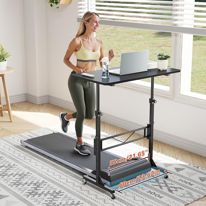 HOMIDEC Standing Desk, 32 Inch Portable Small Desk Adjustable Height, Rolling Home Office Desks with Wheels, Sit Stand Desk for Bedroom Walking Pad Home Office Small Space, Black