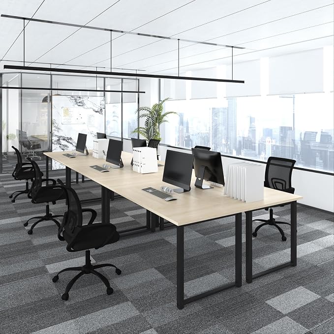 Bonzy Home 18FT Conference Table Set of 6, Modern Large Meeting Table Office Desks for 22 Person, Long Rectangle Table with Sturdy Metal Frame, 213" D x 64" W x 30" H, Natural