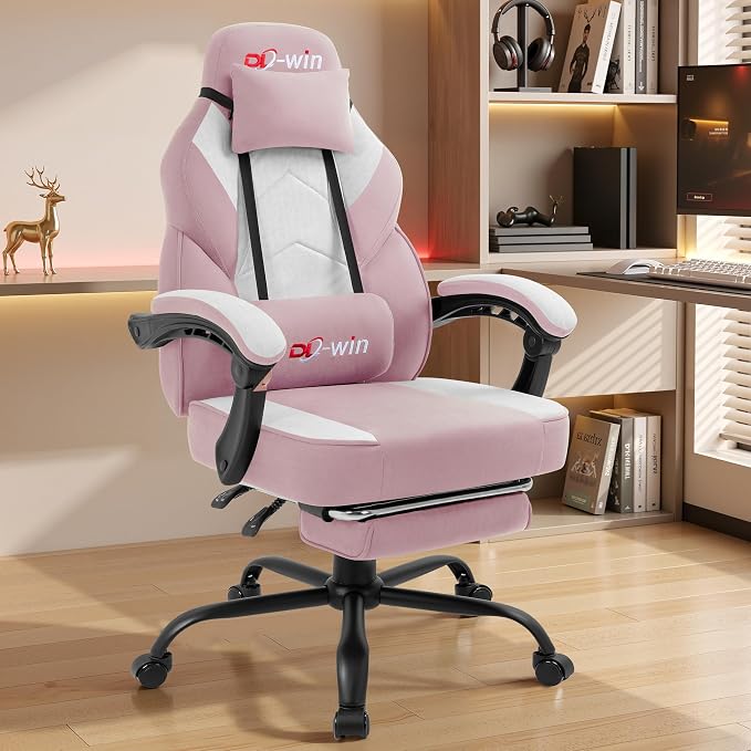 DL-win Video Gaming Chair for Adults, Computer Chair with Footrest and Ergonomic High Back, Big and Tall Gamer Chair with Massage Lumbar Support (Blush)