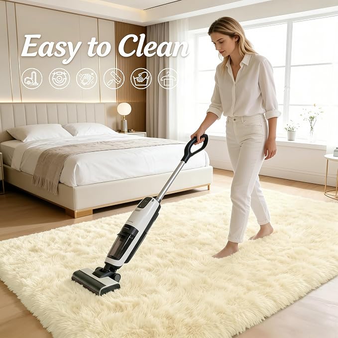 OLANLY 5x8 Machine Washable Large Area Rugs for Living Room, Bedroom, Soft Fluffy Shaggy Bedside Rug, Indoor Floor Carpet for Kids Girls and Boys, Dorms, Nursery, Home Decor Aesthetic, Cream