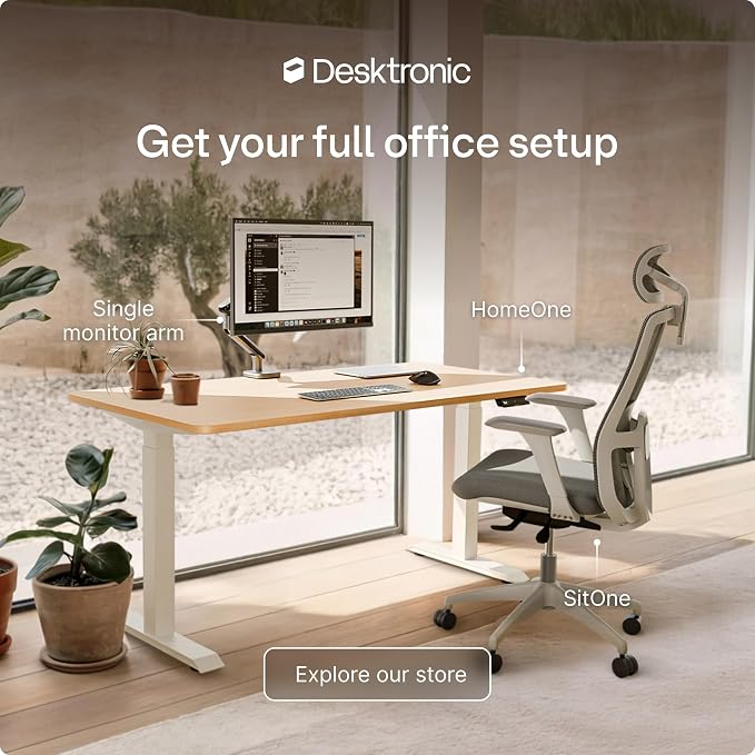 Desktronic HomeOne Standing Desk 60x30 — Ergonomic Sit Stand Home Office Desk, Made in Europe, Electric Dual Motor Height Adjustable, USB & USB-C Charging, Wobble-Free, Touchscreen, 3 Memory Presets