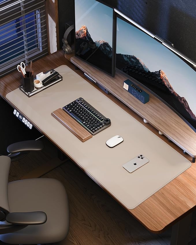 AFIING Leather Desk Pad Protector, Office Mat, Large Mouse Pad, Non-Slip PU Leather Blotter, Waterproof Writing Pad for Office and Home (Beige)