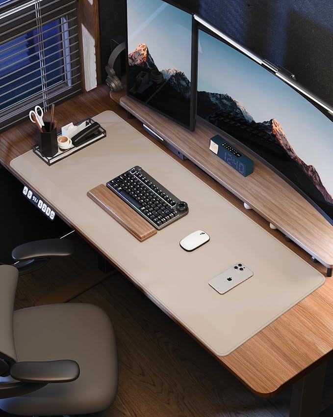 AFIING Extra Large Desk Mat - 48"x 24" Non-Slip PU Leather Desk Pad for Office and Home - Ideal for Large Mouse Pad and Desk Mats on Top of Desks (Beige)