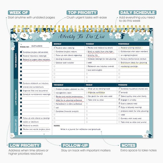 Taja Weekly To Do List Notepad with 52 Undated Sheets(8.5"×11")- Weekly Desk Planner for Women & Man, Work and Home - 1 Pack Blue Breeze