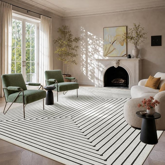 Latte&Fog 8x10 Area Rugs for Living Room Washable Rug Carpet for Bedroom | Washable, Non Slip, Stain Resistant, Soft, Modern Abstract Boho Style, for Dining Room Home Office Dorm, Ivory 8'x10'