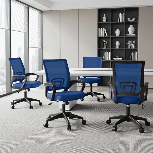 Magshion Ergonomic Office Chair 20 Pack, Mid-Back Mesh Desk Chair, Adjustable Swivel Computer Chair with Lumbar Support & Breathable Backrest for Gaming, Work, Study, 300 Lbs Capacity, Navy Blue