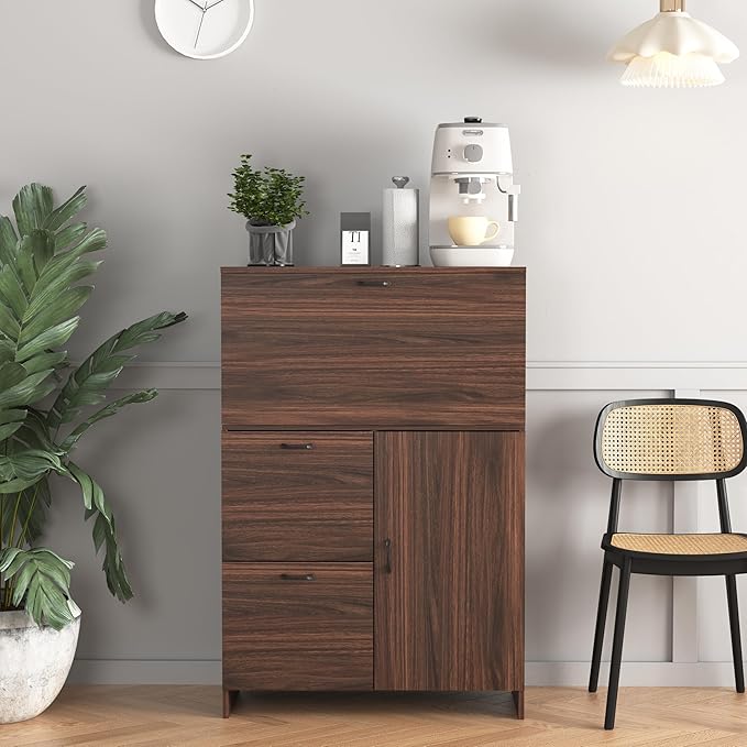 CIATRE Desk Cabinet, with Storage Drawer & Shelves, Fold-up Desktop, Ideal for Home, Office, Dormitory, Small Spaces W31.49 xD13.78 xH47.2