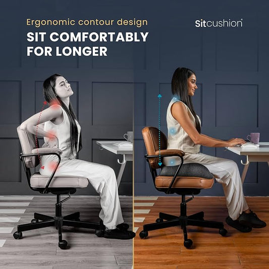 SitCushion Extra Large Memory Foam Seat Cushions for Office Chairs, Pressure Relief Seat Cushion for Tailbone Pain Relief, Sciatica & Back Pain, Ergonomic Office Chair Cushion for Long Sitting (Black)