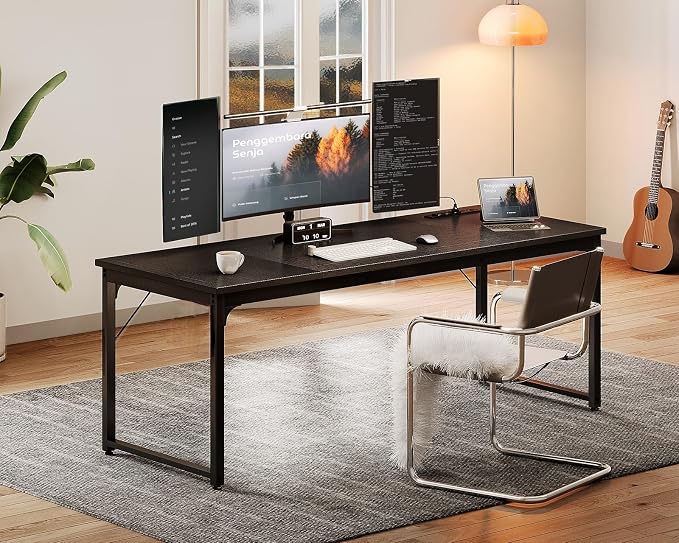 Coleshome 71 Inch Computer Desk with USB Ports, Large Office Desk, Long Study Student Writing Desk, Black