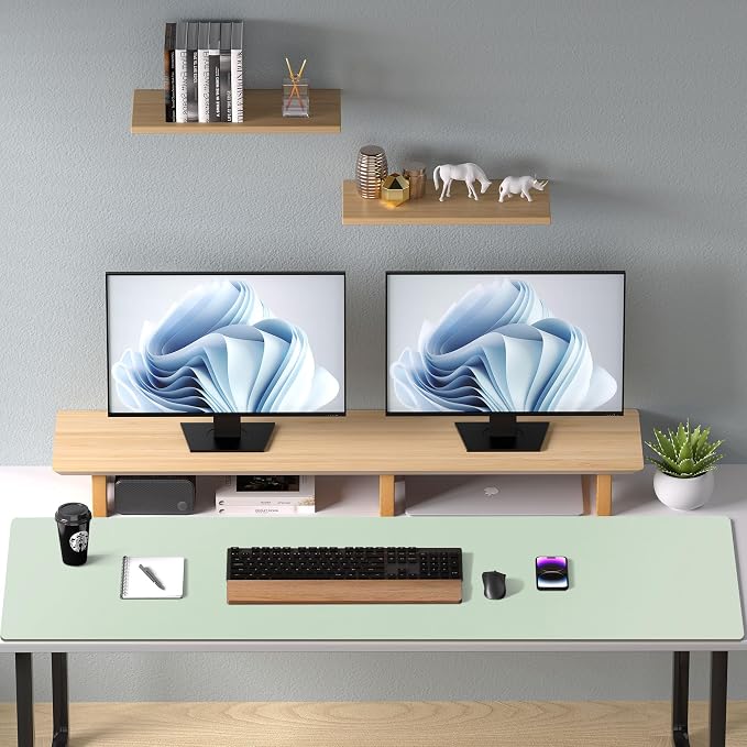 Aothia Large PU Leather Desk Pad Protector - Non-Slip Mouse Pad & Writing Mat for Office/Home, Waterproof, Easy to Clean (48" x 17",Aqua)