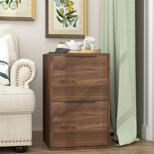 2 Drawer File Cabinets, Wood File Cabinet with Hanging Bar for Letter Size, Modern Farmhouse Under Desk Drawer, Printer Stand Small Filing Cabinets for Home Office, Dark Walnut