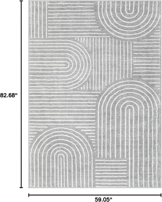 Lahome Abstract Area Rug 5x7,Soft Washable Rugs for Living Room Ultra-Thin Non Slip Gray Rugs for Bedroom, Throw Rug Carpet for Dining Room Office Playroom Darrell (5'x7',Gray)