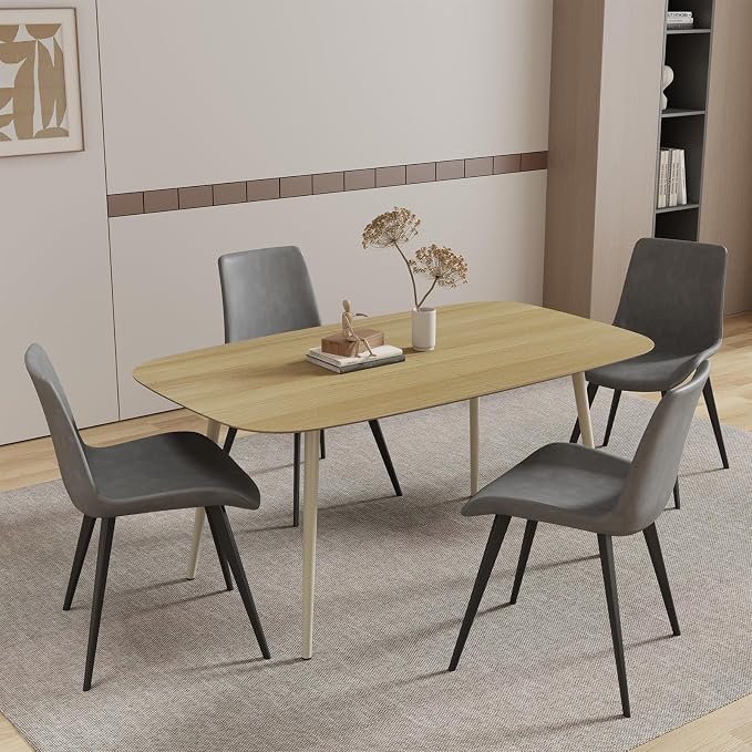 HIPIHOM 47.2'' Dining Table Set for 4,Modern Wood Dining Table,Leather Dining Chairs 4,Table and Chairs Set of 4,Ideal for Kitchen Dining Room (Cat Scratch Table + 4 Gray Chairs, 47.2")