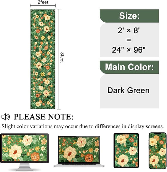 DUKINO 2x8 Runner Rug for Hallway, Washable Kitchen Runner Rug with Rubber Backing Non Slip, Low Pile Soft Boho Floral Thin Carpet for Entryway, Hallway, Bathroom, Laundry Room, Dark Green
