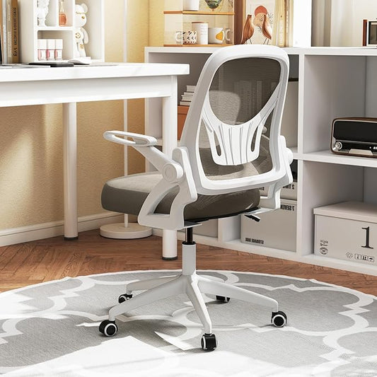 Giantex Mesh Office Chair, Ergonomic Desk Chair with Flip-up Arms & Lumbar Support, Height Adjustable Swivel Computer Desk Chair with High Back for Home Office (Khaki)