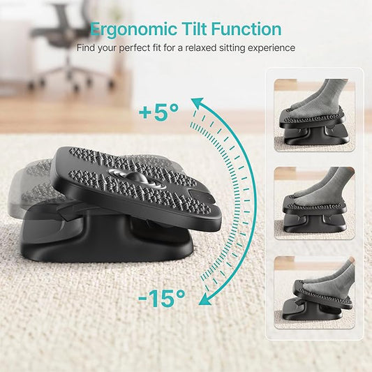 PEGZONE Under Desk Footrest, Adjustable Foot Rest with Height and Degree Angle,Ergonomic Desk Foot Rest with Massage Texture, Plastic Foot and Leg Rest for Home & Office