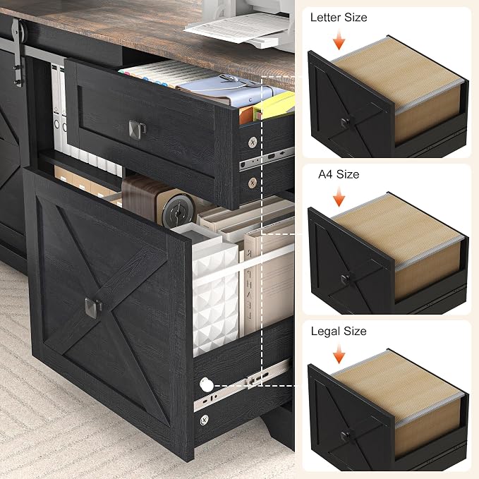 St.Mandyu 55" L Shaped Electric Standing Desk with File Drawer & Sliding Door, Height Adjustable Sit Stand Corner Computer Desk with Power Outlets, Drawers & Cup Holder for Home Office, Black