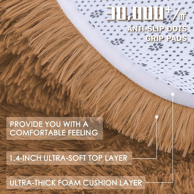 OLANLY 2x5 Machine Washable Runner Rugs for Hallway, Soft Fluffy Shaggy Bedside Rugs for Bedroom, Living Room, Indoor Floor Carpet for Kids Girls and Boys, Nursery Rooms, Home Decor Aesthetic, Khaki