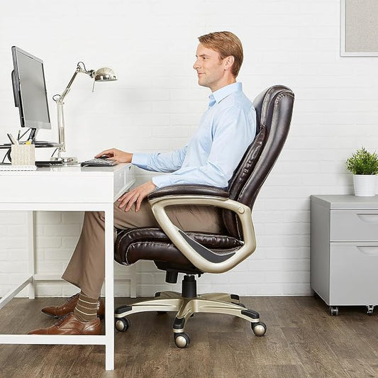 Amazon Basics Big & Tall Executive Office Chair with Lumbar Support, Adjustable Height, 350-Pound Capacity, 28.5"D x 30.25"W x 47.9"H, Black Pewter Finish