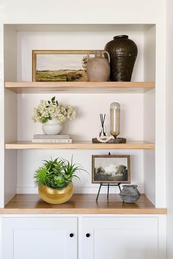 Hollyone Fake Plants Artificial Succulents in Pots Faux Succulent Arrangement Potted Plant in Gold Ceramic Planter Bowl for Home Decor Office Desk Bathroom Shelf Living Room Indoor Decorations
