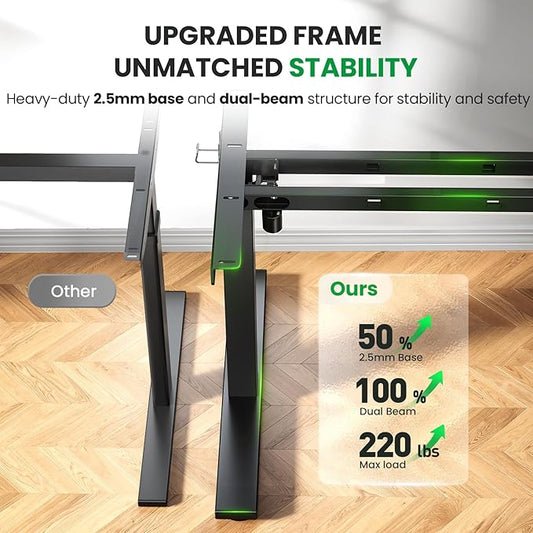 Electric Standing Desk Adjustable - 60x28 Inch Sit Stand Desk with 1 Inch Thick Tabletop, Double Beam Frame, 3 Memory Height Adjustment, Cable Management for Home Office