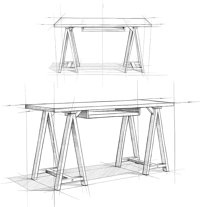 SIMPLIHOME Sawhorse Desk - 60 Inch Wide Solid Wood Writing Desk in White, Modern Industrial Home Office Computer Table for Workspace or Study with Sturdy Sawhorse Base and Integrated Keyboard Tray