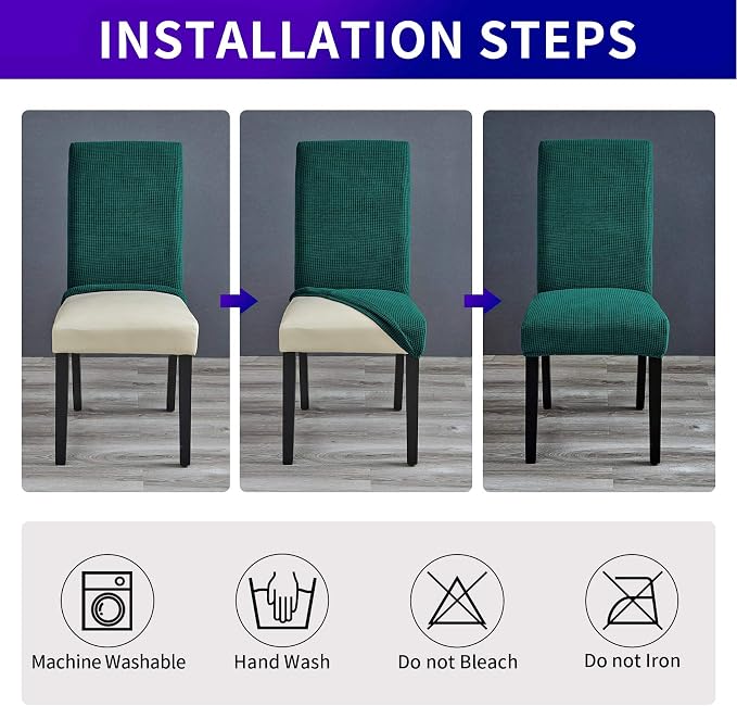 Chair Covers for Dining Room Set of 4, Stretchy Dining Chair Covers, Textured Jacquard Kitchen Chair Slipcovers, Classy Decor for Home and Banquet (Hunter, 4 Pack)